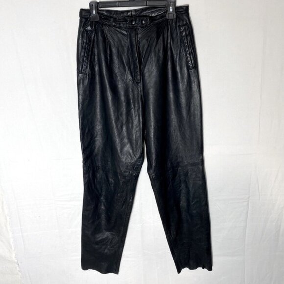 Vintage Jez Creations Montreal Black Leather High Rise Relaxed Leather Pants 8 - Picture 1 of 15